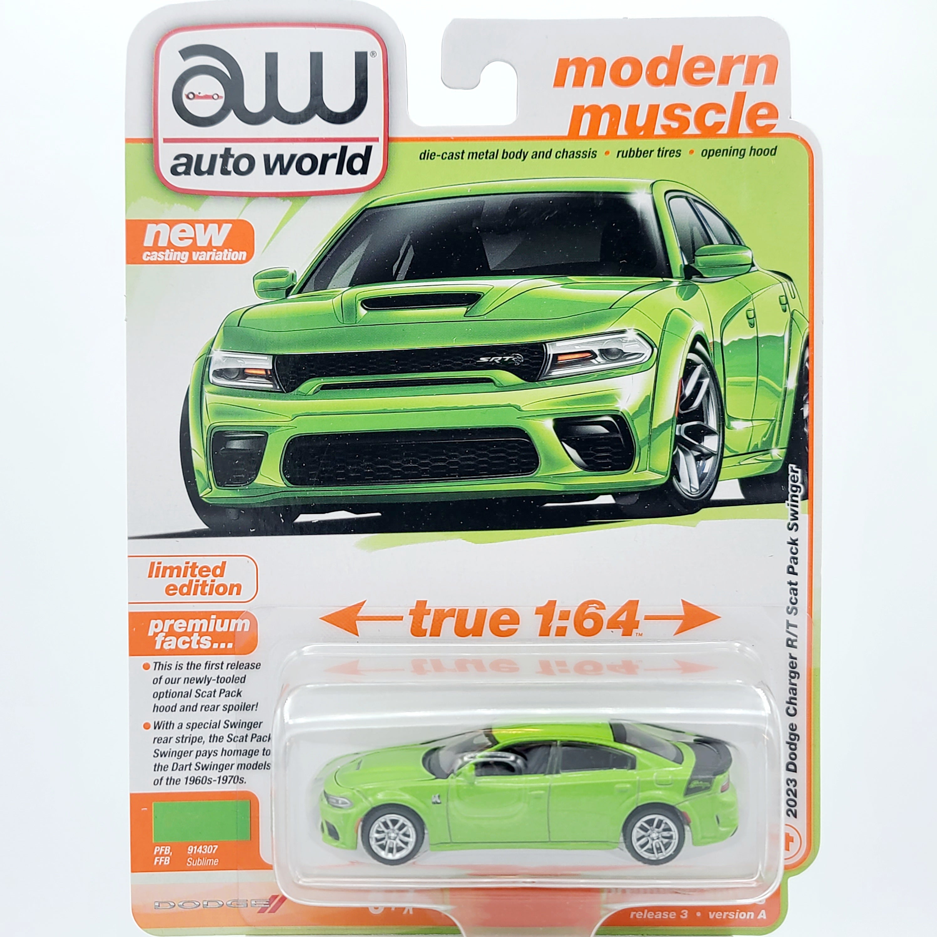 Auto World '23 Dodge Charger R/T Scat Pack Swinger - 1:64 scale (2024 Release 3A - Modern Muscle)